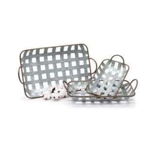 Metal Farmhouse Basket Trays, Set of 3